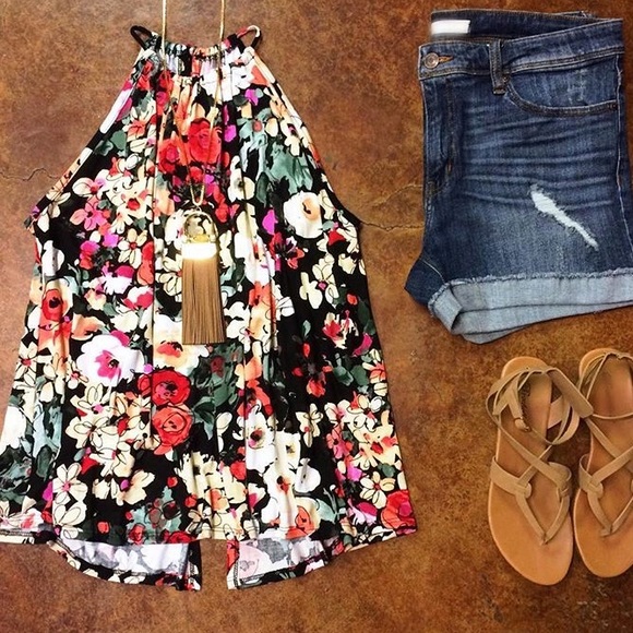 Cherish Tops - Floral Open Back Tank